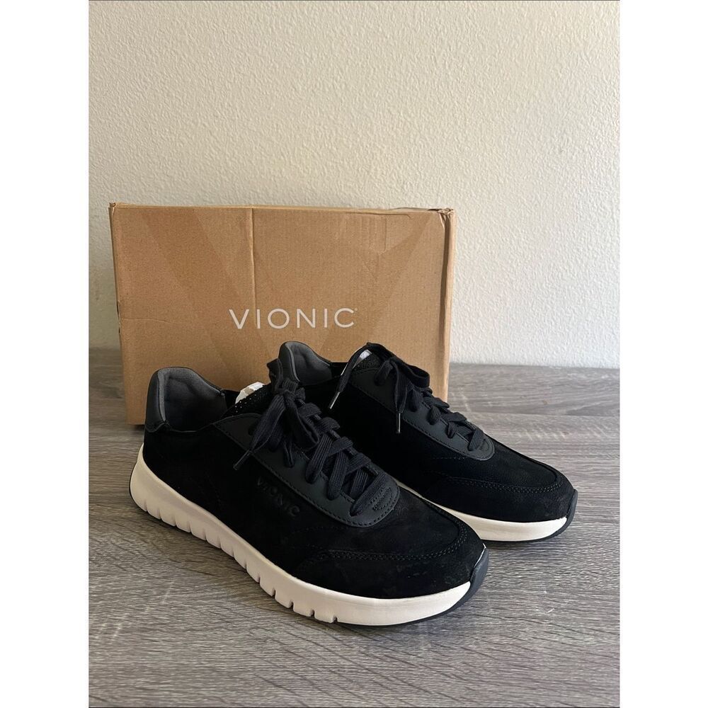 Vionic Uptown Sneaker Womens Sz 8 Black Suede Platform Comfort Walking Shoes